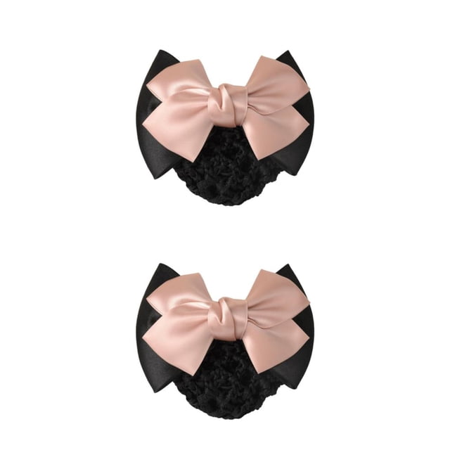 Decodeary Professional Hair Plate Mesh Pocket Practical Snood Net Elegant And Professional Two Bows- light pink 2Set