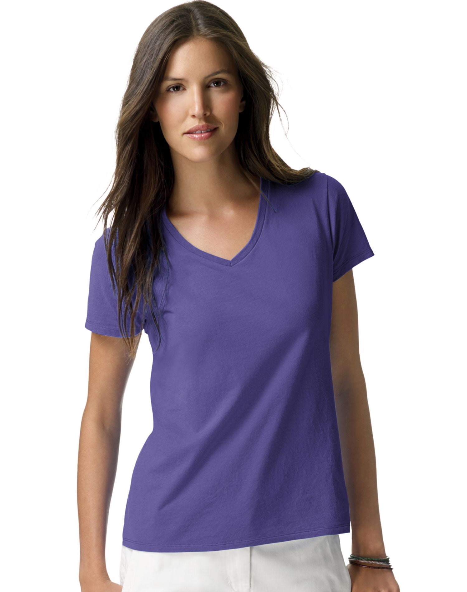 Hanes Womens Nano-T V-Neck T-Shirt, M, Purple