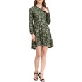 thumbnail image 1 of INSPIRE CHIC Robe Fleurie pour Femme à Col en V, Manches Longues, Taille Cintrée, Demi-Patte de Boutonnage, S Vert Foncé, 1 of 6