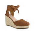thumbnail image 1 of BLISSFUL STEP Chaussures pour Femmes Sandales Espadrilles à Talon Compensé Haut Bout Rond Brun 5,5, 1 of 7