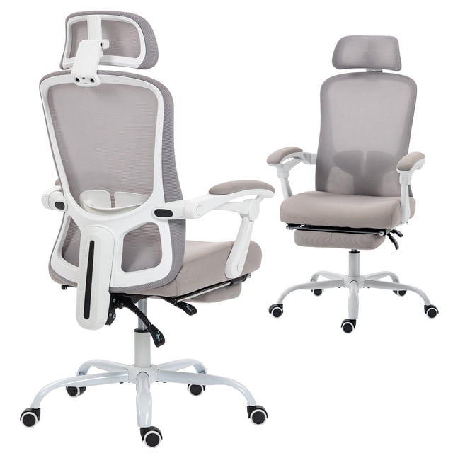 HOMCOM Chaise de Bureau Ergonomique, Chaise d'Ordinateur Inclinable en Maille, Gris