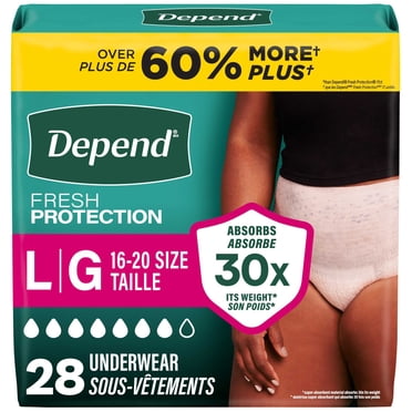 Depend Fresh Protection Incontinence Underwear for Women, Adult Diapers, L, 28 Count