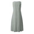 thumbnail image 5 of Ohufall Robe Femme en Coton et Lin à Col en V Sans Manches Décontractée Robe Débardeur Unie Confortable avec Poches Robe Midi d'Été Chic, 5 of 5