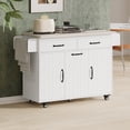thumbnail image 2 of Farmhouse Kitchen Island with Trash Can Storage Cabinet, Kitchen Cart with Drop Leaf, Spice Rack, Towel Rack and Drawer, Rolling Kitchen Island on Wheels with Adjustable Shelf (White), 2 of 9