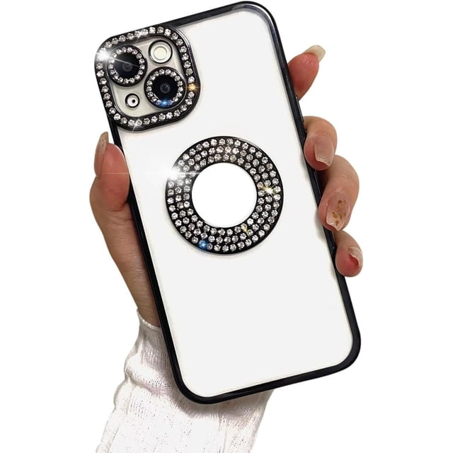 Supershield iPhone 15 Pro Max Case, Camera Protection with Glitter Sparkle Diamond Bling Rhinestone Shiny Cute Cover with Logo View Case Compatible with iPhone 15 Pro Max - Black