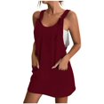 thumbnail image 1 of Femmes Été Robes Casual Solide Couleur Poches Bretelles Courte Mini Robe, 1 of 6