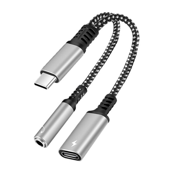 Adaptateur Audio Tressé Type-C 2-en-1 - Plastique, Durable, Prêt à l'Emploi, Compatible avec Appareils Type-C, Portable