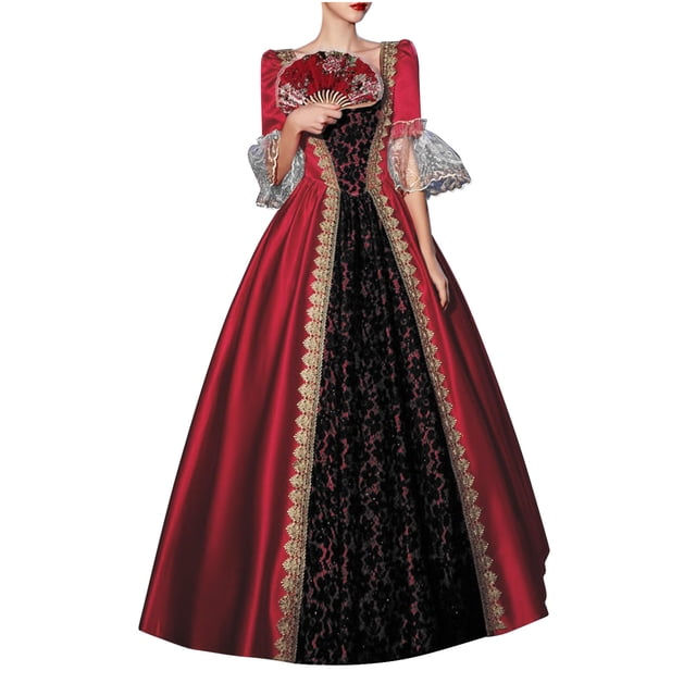 UPPADA Gothic Costumes pour Femmes à Manches Longues Victorian Dresses Robe Corset Grande Taille Robe Maxi Fluide Robe de Fête Robe Cocktail Robe Lacée Robe de Mascarade Jolies Robes de Bal Aubaines du Jour Liquidation à Moins de 5,00