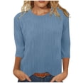 thumbnail image 1 of FAIWAD Hauts Texturés pour Femmes Été Chemises à Manches 3/4 Blouse Décontractée à Col Ras du Cou T-Shirts Basiques de Couleur Unie, 1 of 6