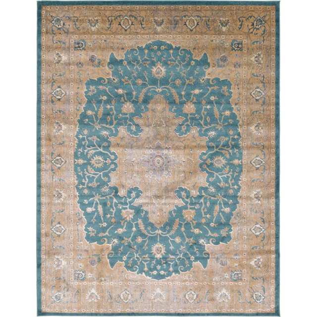 Unique Loom Aurora Transitional Rectangular Area Rug 9' x 12' Teal/Beige
