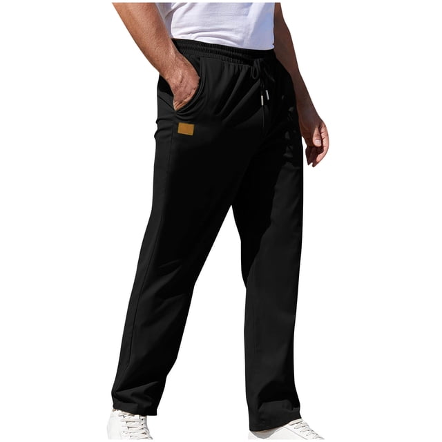 Diufon Athletic Pants for Men Straight Wide Leg Joggers Sweatpants Drawstring Waist Workout Pants with Pockets