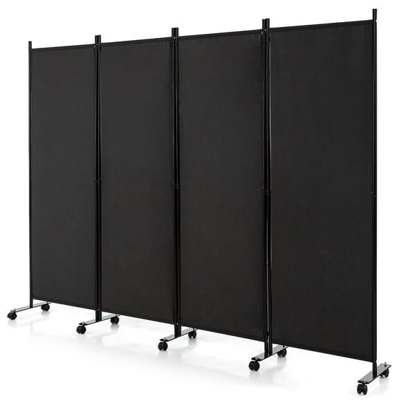 Costway 4-Panel Folding Room Divider 6FT Rolling Privacy Screen with Lockable Wheels Black