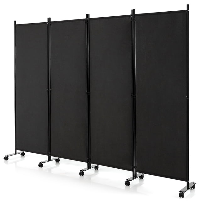 Costway 4-Panel Folding Room Divider 6FT Rolling Privacy Screen with Lockable Wheels Black
