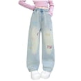 thumbnail image 1 of Girls' Straight Wide Leg Jeans | Comfy Stretch Denim Pants for Ages 5-15, 1 of 6