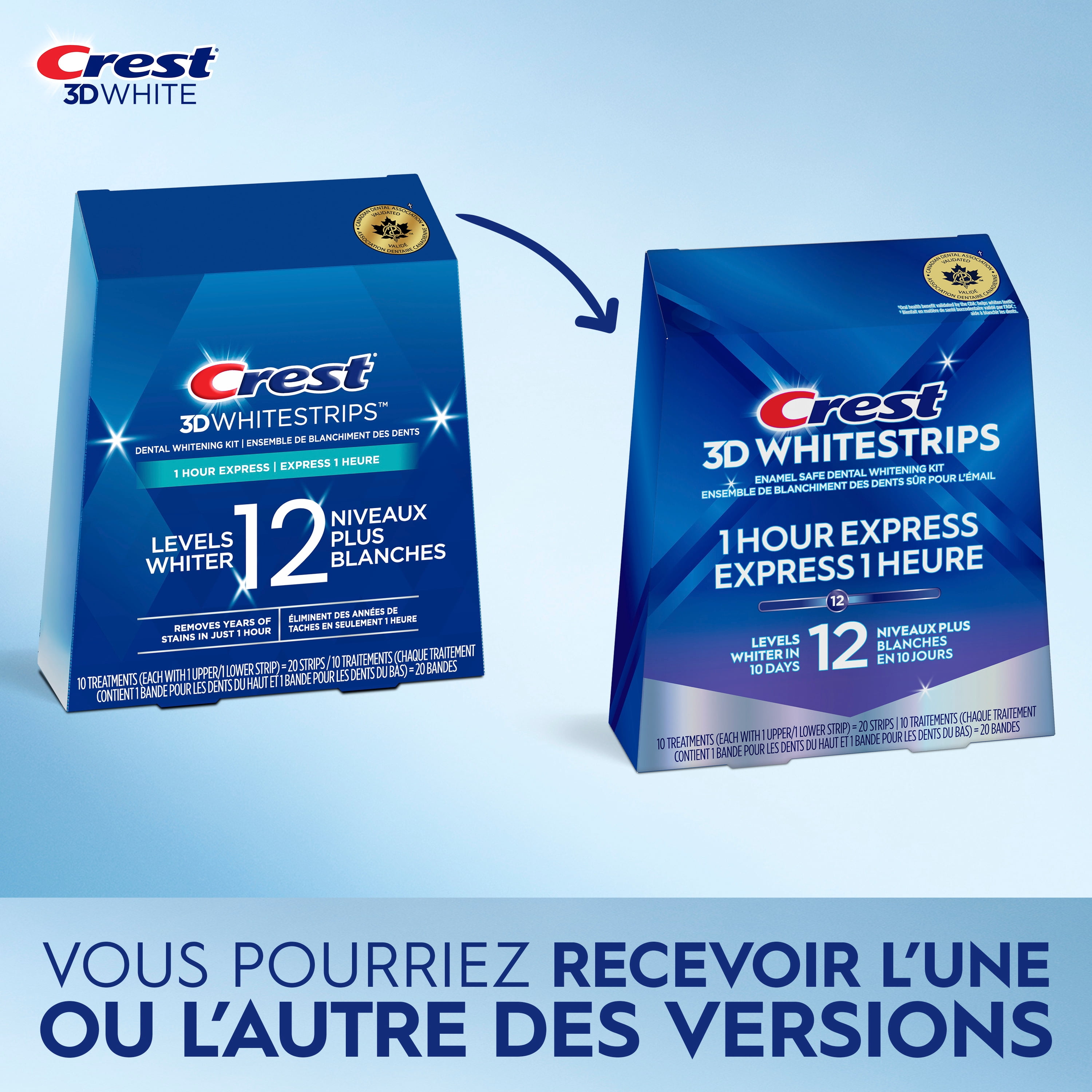 Crest 3D Whitestrips 1 Hour Express At-home Teeth Whitening Kit, 10 Treatments, 12 Levels Whiter