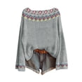 thumbnail image 4 of WTXUE Imprimé Artistique Vintage Fair Isle Chandail Tricoté Léger Boho Hauts pour Femmes Manches Longues Col Rond Chandail Hauts Chemises d'Automne Mode Bohème Western Chic Décontracté Blouses Gris 3TG, 4 of 4