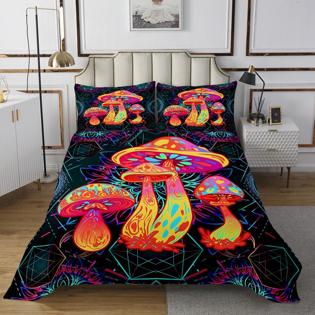 Erosebridal Boho Mushroom Coverlet Set Twin, Abstract Geometric Bedding Set, Hippie Damask 2 Pieces