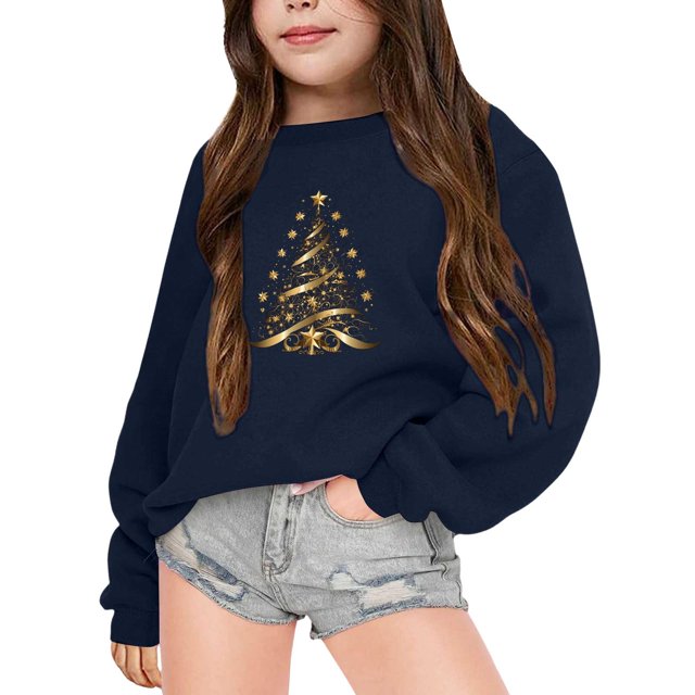 PMVFHDE Liquidation Chandail Vintage pour Enfants Automne et Hiver à Manches Longues Mode Imprimé Col Rond Chandail à Capuchon pour Garçons et Filles Plus Manteau à Capuchon Chaud Chandail Vintage, Marine, 4-5 Ans