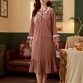 thumbnail image 3 of Timegard Sleepshirts for Women Button Round Neck Long Sleeve Nightgowns Lace Ruffle Fall Winter Sleepdress, 3 of 6
