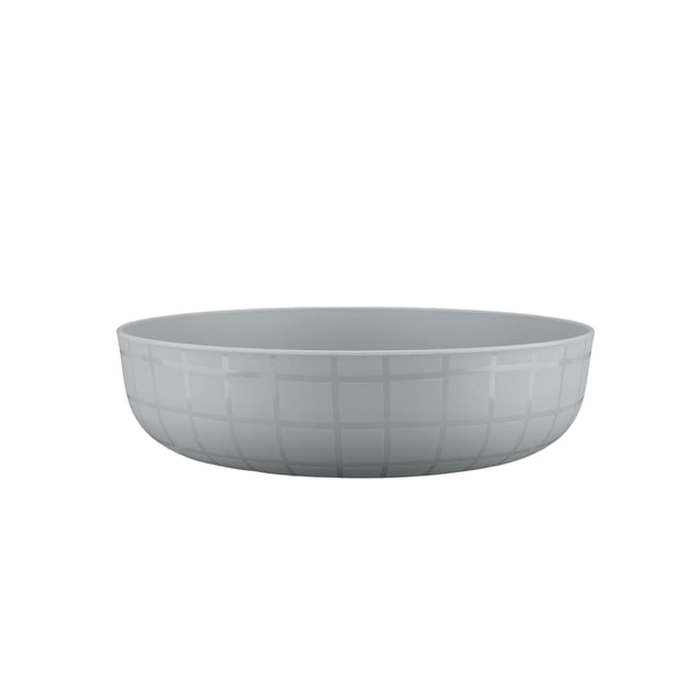 Mainstays Grid Gray Polypropylene Dinner Bowl 1Pc with a round shape and subtle wavy grid pattern in gray, made from durable, lightweight polypropylene, suitable for serving soups, salads, pasta, and often used as a casual dining bowl.