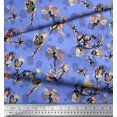 thumbnail image 3 of Soimoi Blue Silk Fabric Dragonfly,Floral & Texture Decor Fabric Printed BTY 42 Inch Wide, 3 of 3