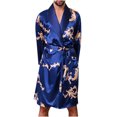thumbnail image 1 of Men Casual Long Sleeves Lace-up Print Home Pocket Long Pajama Robe, 1 of 7