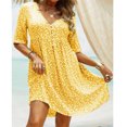 thumbnail image 1 of Jusqu'à 65 % de Rabais! Robes d'Été à la Mode pour Femmes 2024 Grande Taille Col en V Uni Courte à Boutons Douce Tenue Florale, 1 of 6