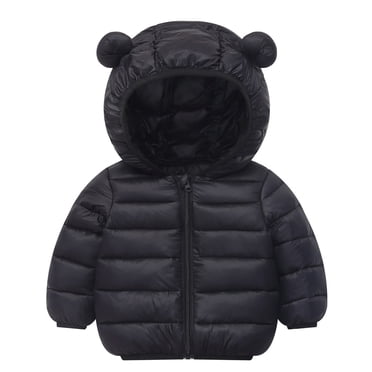 MIASHUI Manteaux d'Hiver pour Enfants, Garçons et Filles Tout-Petits, Chauds, à Fermeture Éclair, Manches Longues, Manteau à Capuche, Noir, 1-2 Ans