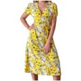 thumbnail image 1 of Robes d'Été pour Femmes Plage Col en V Manches Courtes Imprimé Floral Robes Midi Robes d'Été Décontractées pour Femmes, 1 of 7