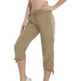 thumbnail image 4 of QATAINLAV Capris de Randonnée pour Femmes avec Poches Été Cargo Légers Pantalons Capri de Voyage Unis Décontractés Bas Resserré Pantalons de Survêtement Raccourcis Ventes Prime Day Aujourd'hui 2025 Kaki TG, 4 of 8