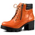 thumbnail image 1 of Unique Bargains Bottines de Combat à Talon Bloc à Bout Rond à Fermeture Éclair Latérale pour Femmes, 1 of 6