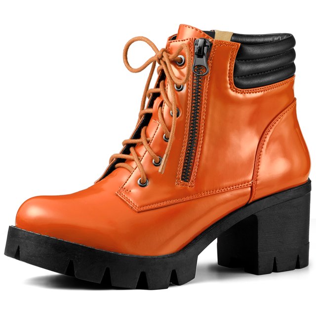 Unique Bargains Bottines de Combat à Talon Bloc à Bout Rond à Fermeture Éclair Latérale pour Femmes