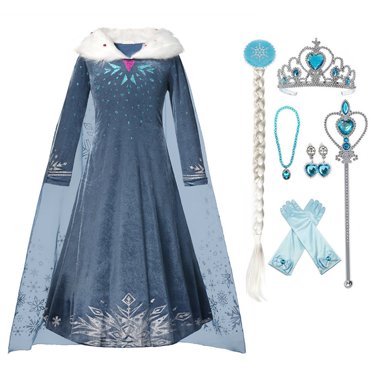 HAWEE Princess Dress for Girls Snow Winter Princess Costume with Snowflake Cape Velvet Faux Fur Collar Long Sleeves Birthday Party Outfits