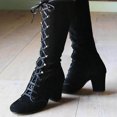 thumbnail image 1 of LSLJS Women Retro Shoes Casual Thick Low-heeled Plus Size Mid Calf Lace Up, 1 of 9