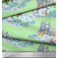 thumbnail image 3 of Soimoi Green Rayon Fabric Animals & Pine Tree Fabric Prints By Yard 56 Inch Wide, 3 of 5