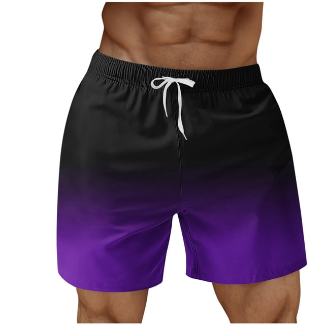 RKSTN Swim Shorts for Mens Gradient Print Ultra Plus Size Color Blocking Elastic Waist Drawstring Casual Versatile Beach Vacation Board Shorts with Pockets