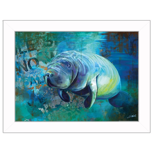 "Manatee II" By Tim Dardis, Printed Wall Art, Ready To Hang Framed Poster, White Frame