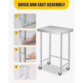 thumbnail image 3 of NSF Heavy Duty Stainless Steel Kitchen Work Table – Commercial Utility Prep Table, Open Base, Galvanized Legs, Adjustable Feet, No Wheels, for Restaurant, Home, Garage, Laundry, Size: 18x36x35in, 3 of 6