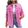 thumbnail image 1 of CEHVOM Veste en Denim à Manches Longues pour Femmes avec Franges et Trous Liquidation, 1 of 5