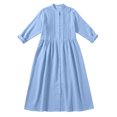 thumbnail image 4 of Robes Maxi en Coton et Lin pour Femmes, Robe Tunique à Boutons Col Ras du Cou Manches Longues Plissée Ligne a Fluide Longues Robes Midi Robes d'Été Bleu TTG, 4 of 9