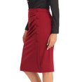 thumbnail image 4 of Unique Bargains Jupe Crayon à Taille Haute Plissée à L'Avant pour Femme, Rouge Foncé, L, 4 of 6