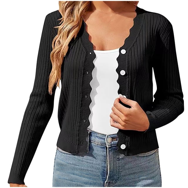 AherBiu Cropped Cardigan for Women Trendy Long Sleeve Button down Knit Sweater Open Front Casual Cardigans