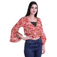 thumbnail image 3 of Moomaya Haut Court Imprimé pour Femmes Style Enveloppant Manches Longues à Volants Blouse d'Été Décontractée, 3 of 5