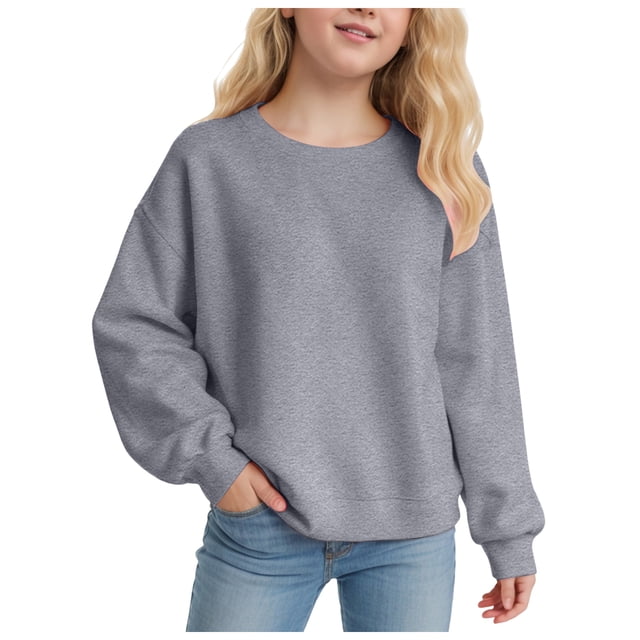 WUANDIXFA Longues Chandails à Manches pour Fille Automne Chandail à Manches Longues pour Filles Chandail Confortable Doux à la Mode et Décontracté Chandail à Manches Longues à Col Rond pour Filles Gris Foncé, 3-4 Ans