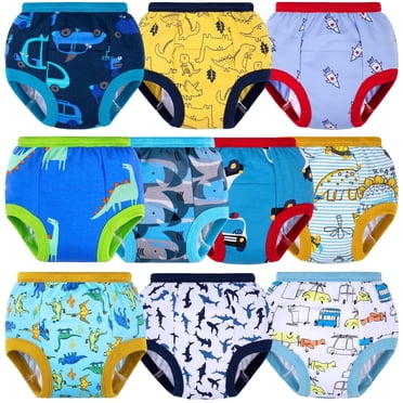 BIG ELEPHANT 10 Packs Baby Boys' Potty Training Pants, 100% Cotton Absorbent Training Underwear for Toddler, 12-24 Months