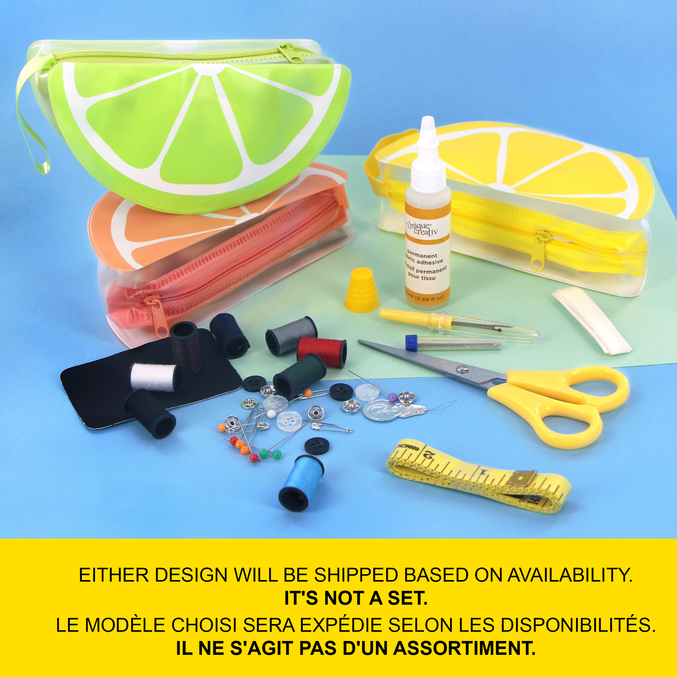 UNIQUE CREATIV Trousse de couture et de réparation de voyage, 50 pièces, Citron, Lime ou Pamplemousse