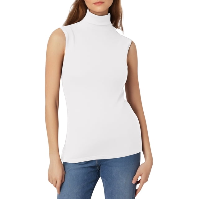 Women's Solid Color Sleeveless Turtleneck Vest - Lightweight Base Layer - Nylon Spandex - S-XXXL
