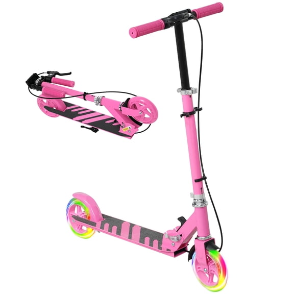 Qaba Trottinette pour Enfants de 3 à 8 Ans, Trottinettes à Pousser Réglables avec Roues Lumineuses
