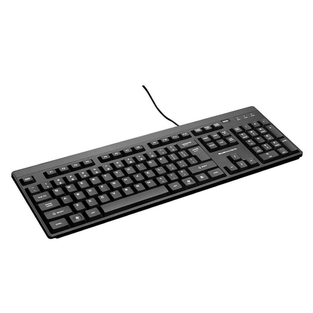 Blue Diamond CONNECT Clavier USB de Base - Anglais avec Disposition QWERTY Complète, Pavé Numérique et Touches de Fonction, Doté d'Un Profil Bas Noir Anti-Déversement avec Interrupteurs à membrane de Caoutchouc, Connexion USB Filaire et Pattes Rabattables Ajustables pour un Confort de Saisie Ergonomique.