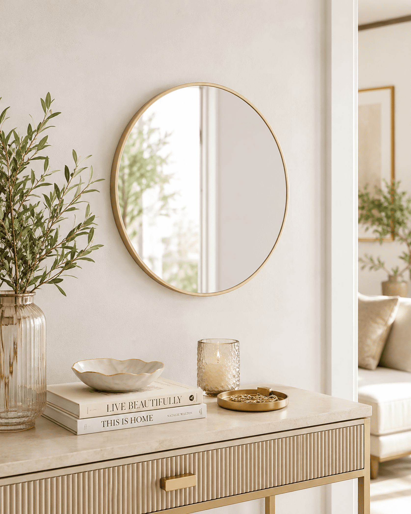 Better Homes & Gardens Miroir Mural Rond Doré de 28 pouces avec Cadre